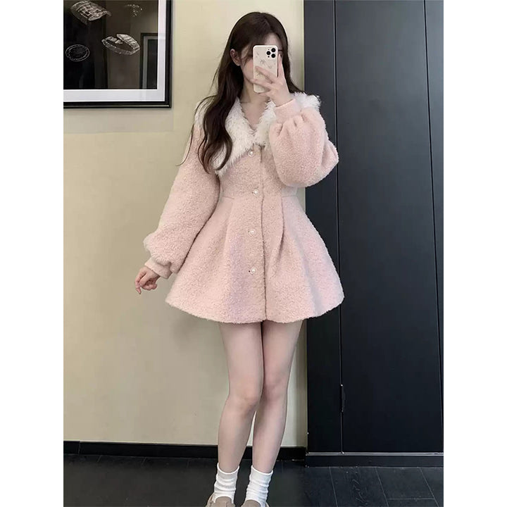 Ladies jacket made of lamb fleece imitation, lined