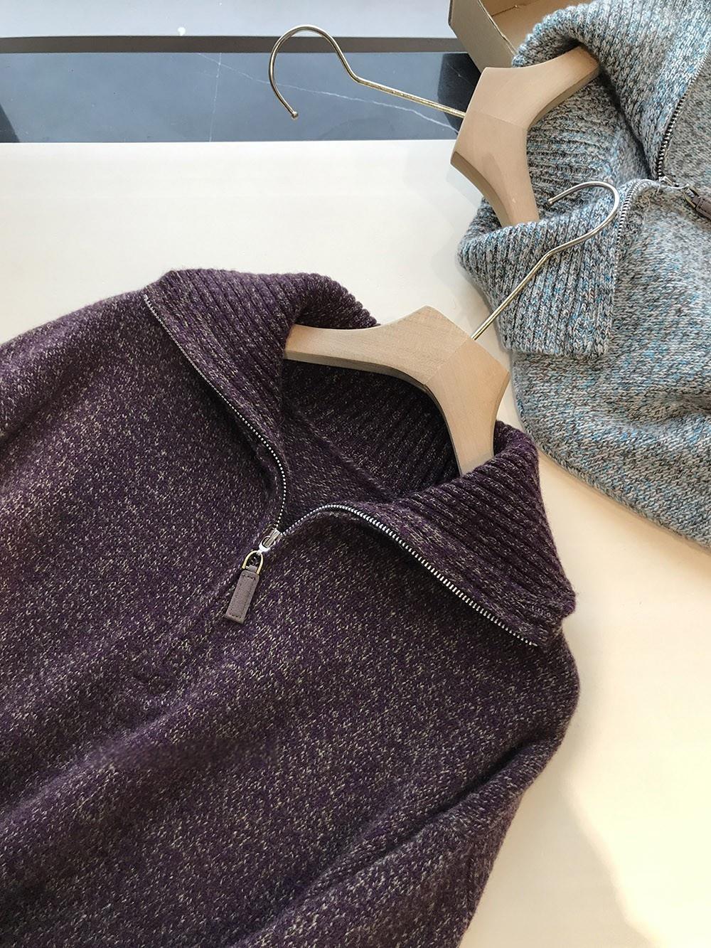 Men's Knit Sweater with Zipper and Stand-up Collar