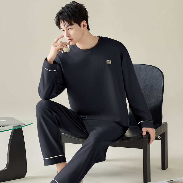 Plain cotton pajamas for men, long