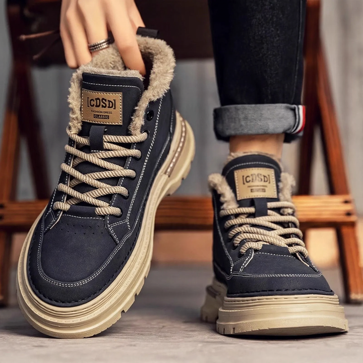 Padded men's boots, high-top, synthetic PU, winter
