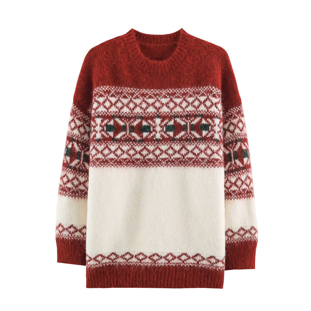 Fair-Isle knit sweater with round neckline