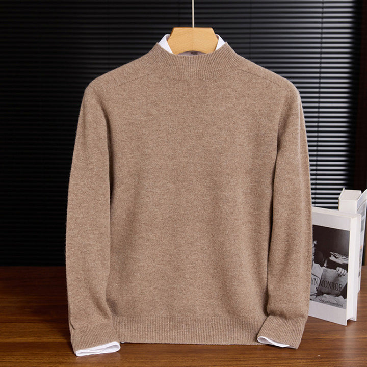 Men's wool sweater, stand-up collar