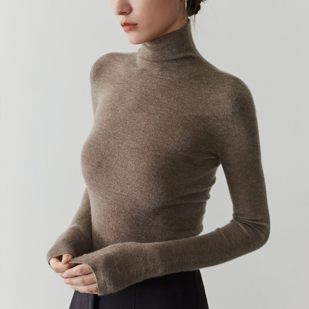 Women's cashmere sweater with stand-up collar, seamless