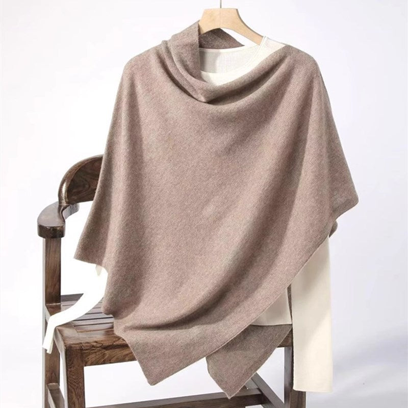 Large merino wool poncho, solid color