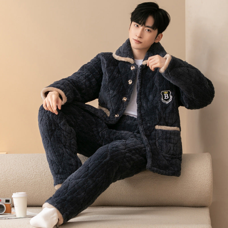 Padded men's pajamas, triple-layered, extra warm