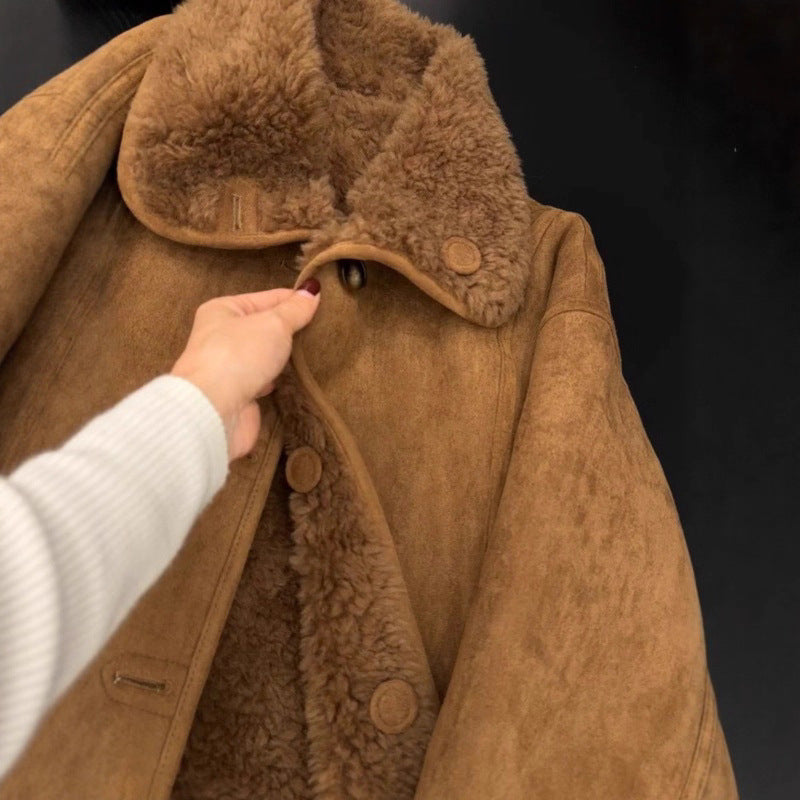 Reversible jacket made of suede imitation with lamb fleece