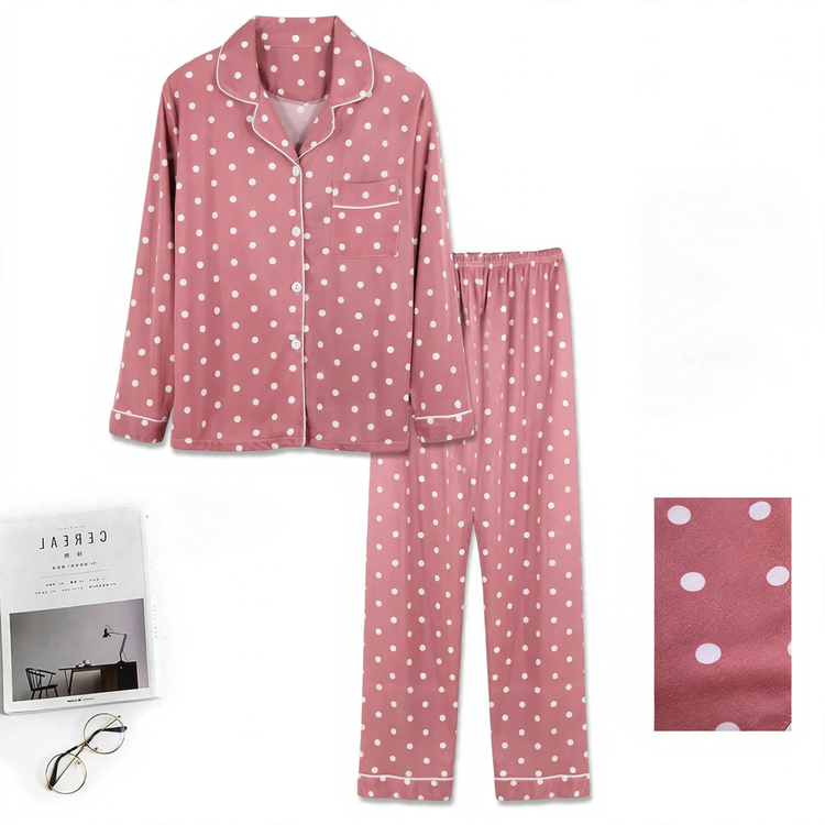 Women's pajamas, long-sleeved, checkered design