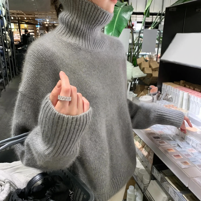 Women's Turtleneck Sweater, Knit, Solid Color, Casual Style