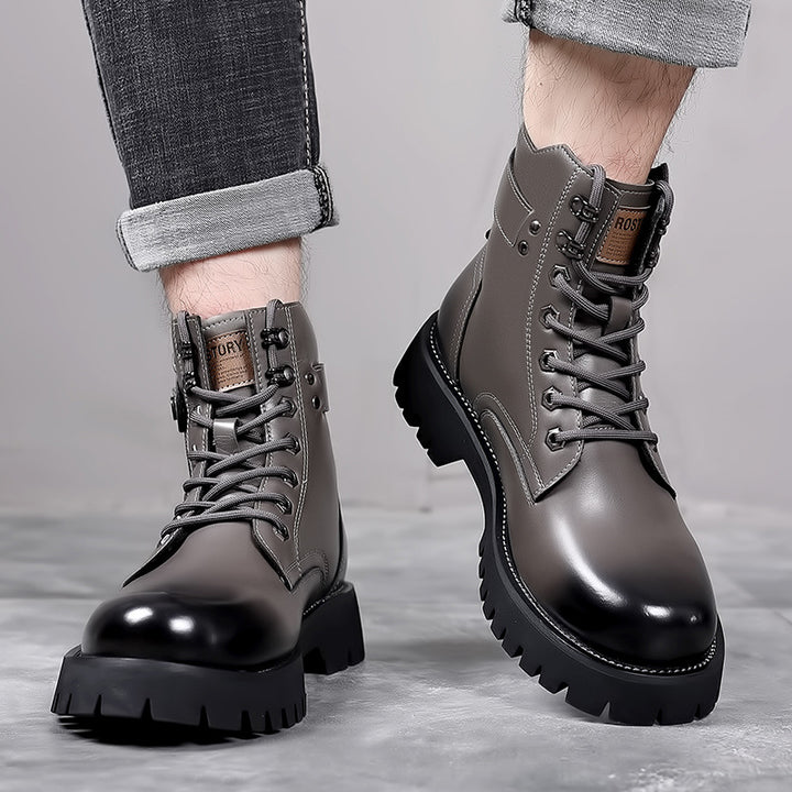 Men's leather boots, lined, with platform