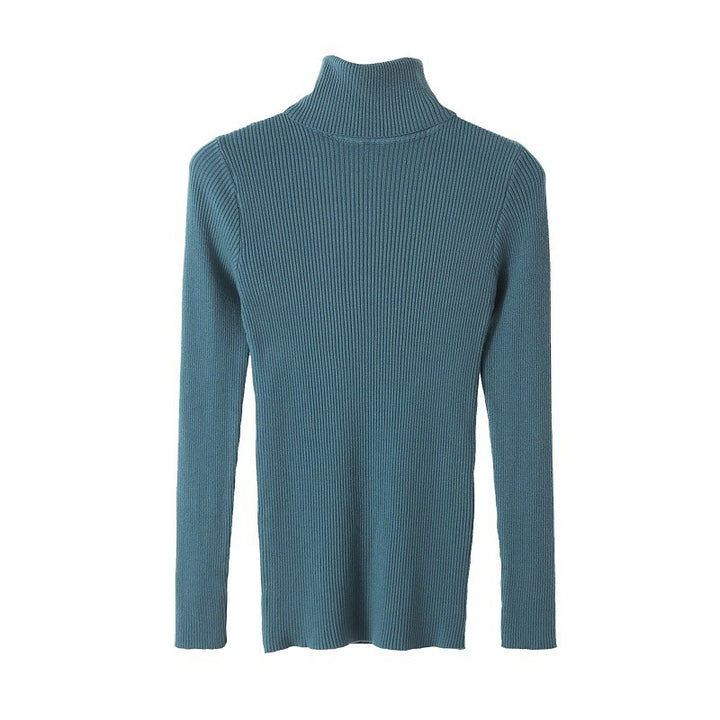 Women's knitted sweater with high collar, fitted