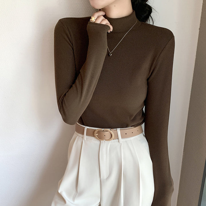 Women's thermal undershirt with stand-up collar, lined