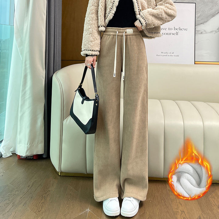 Chenille corduroy trousers with wide leg, lined