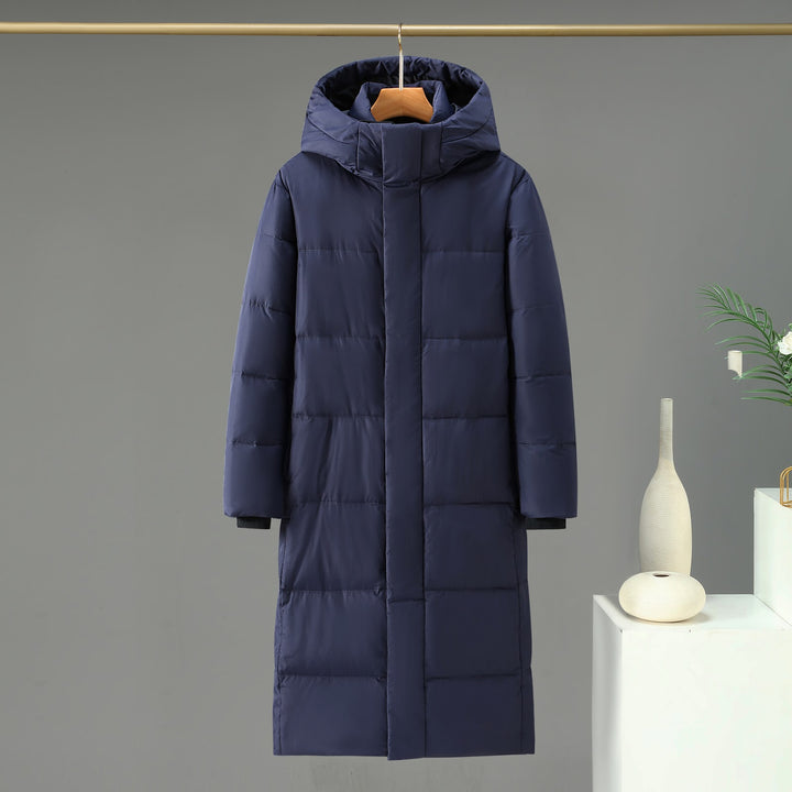 Long down coat, knee-length, white goose down