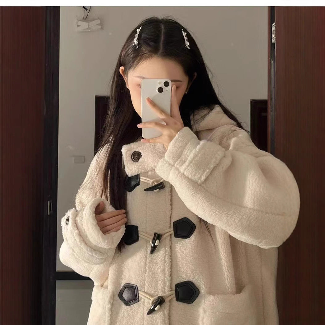 Women's Lambskin Imitation Coat with Toggle Buttons