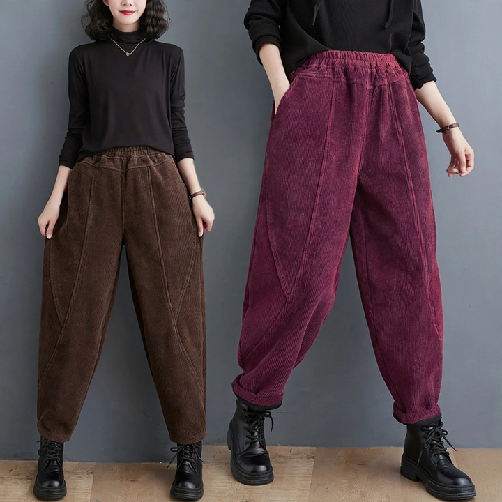 Padded corduroy harem pants for women