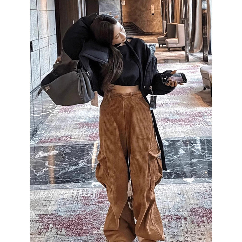 High-Waist Cord Pants in Caramel
