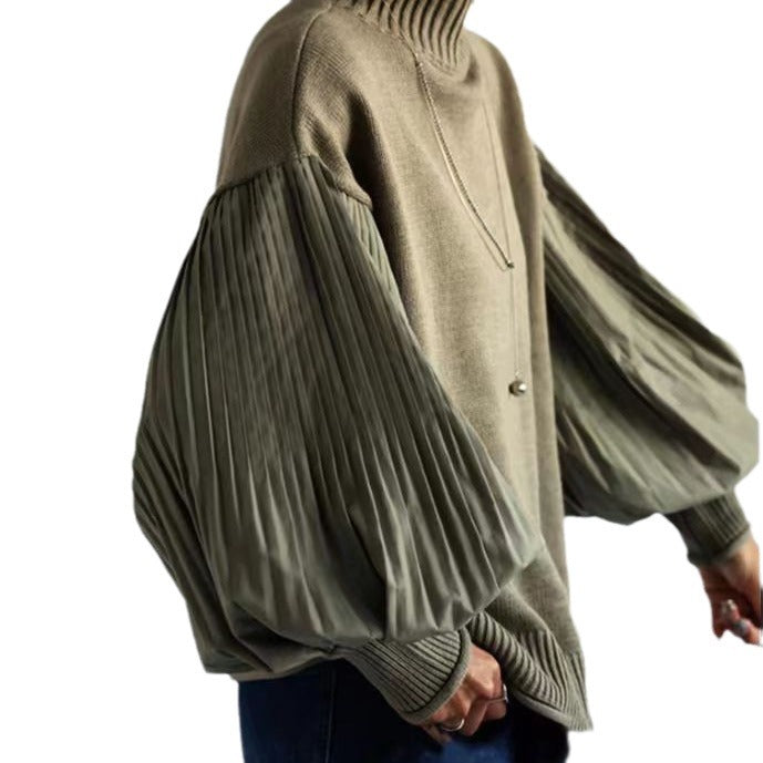 Casual sweater with balloon sleeves and pleat details