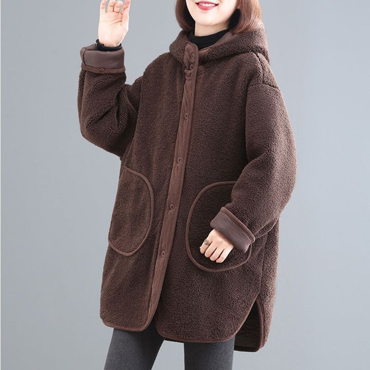 Loose Lambskin Imitation Coat, Mid-Length
