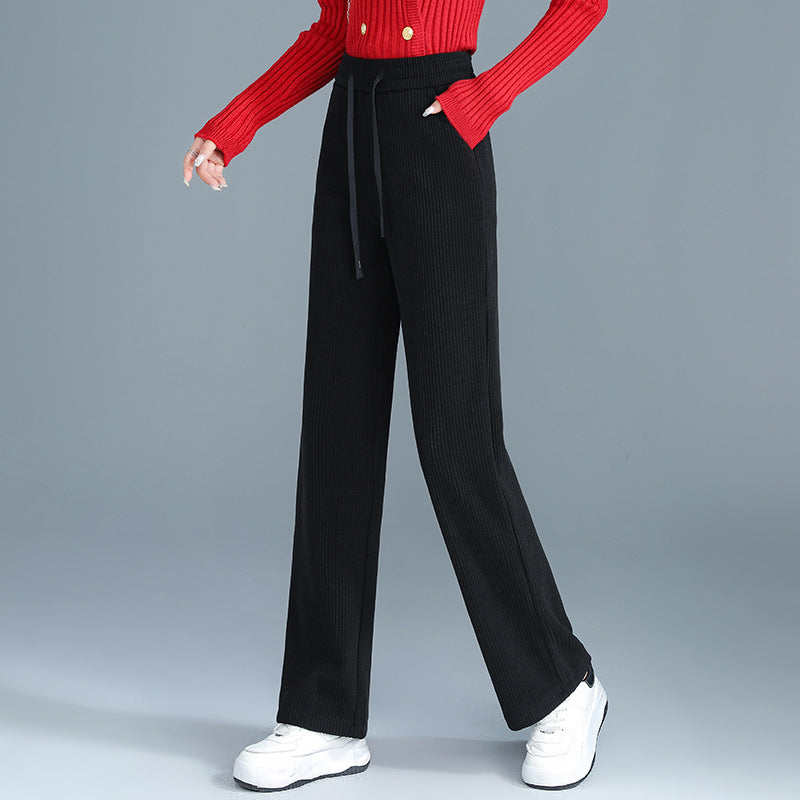 Fleece-lined corduroy pants with high waist