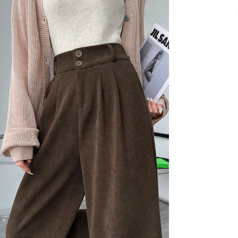 Women's corduroy pants, wide cut, lined