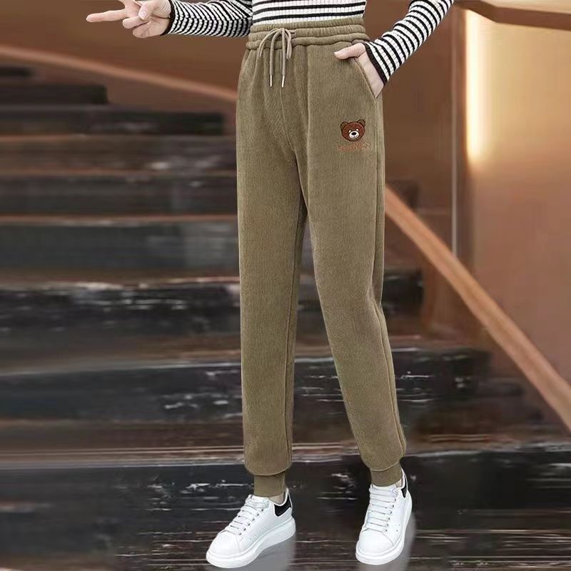Padded corduroy jogging pants with high waistband