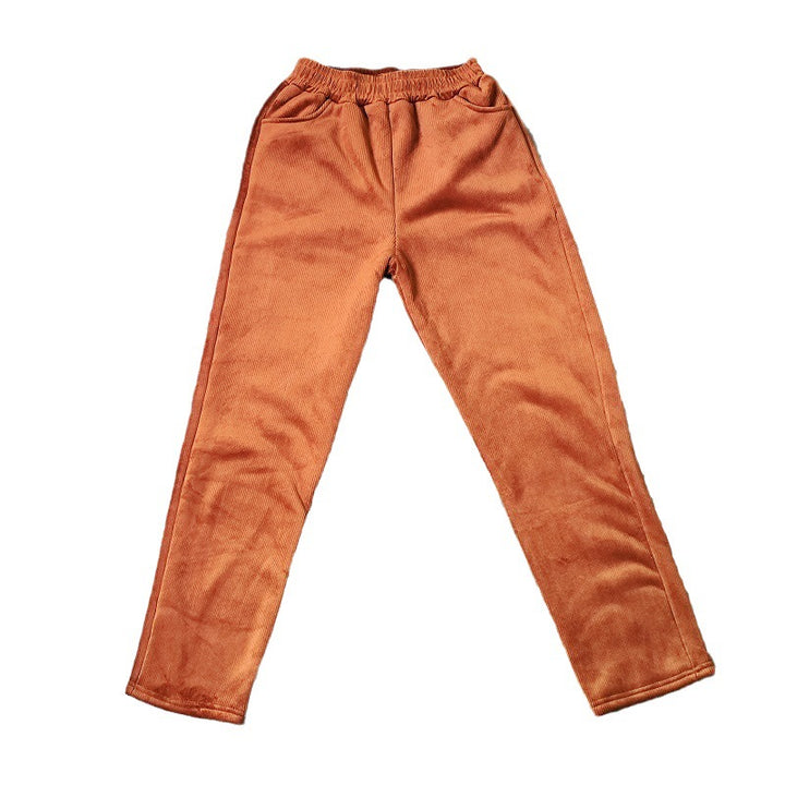Fleece-lined cord harem pants with lamb fleece