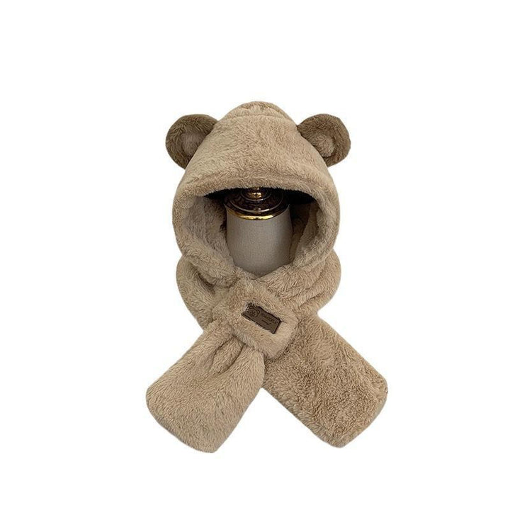 Plush hat with scarf, bear motif, lined