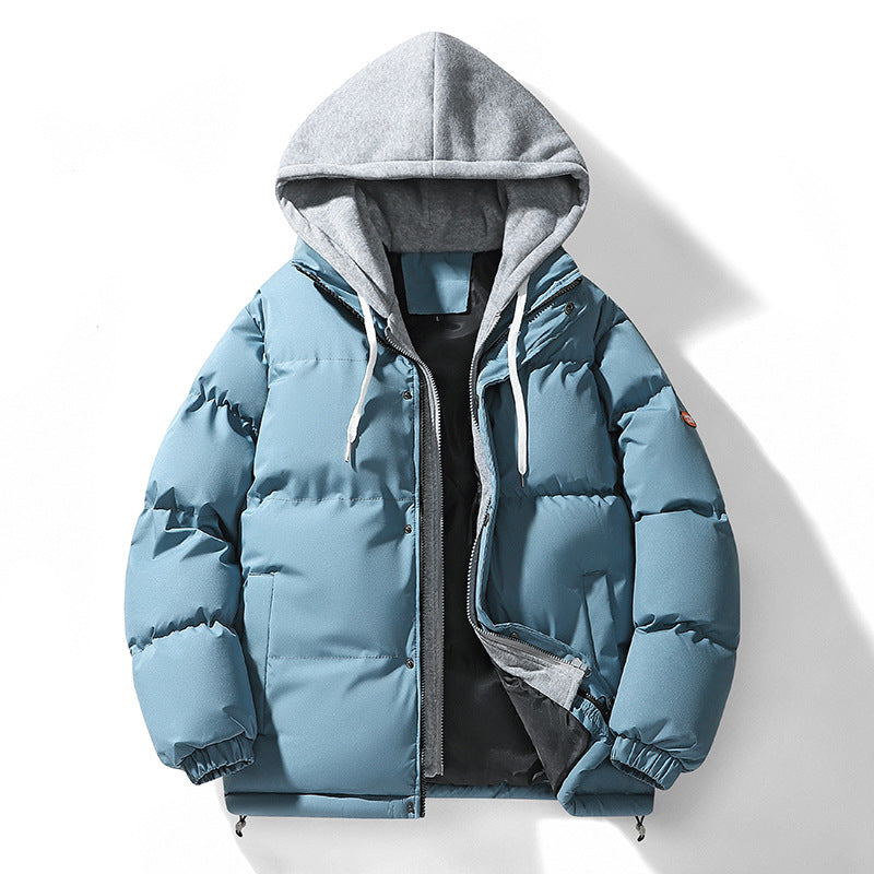 Padded hooded jacket for men, in a layered look