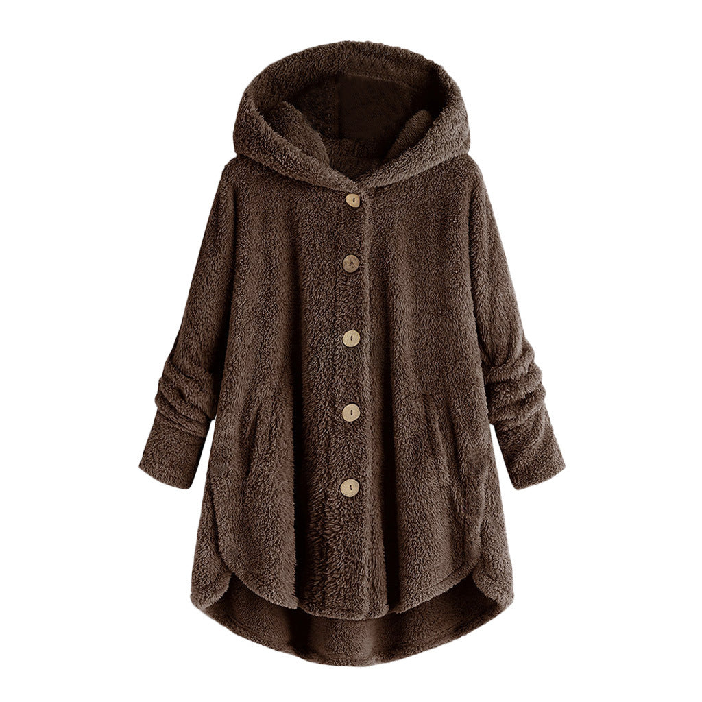 Ladies plush jacket with button placket, asymmetrical