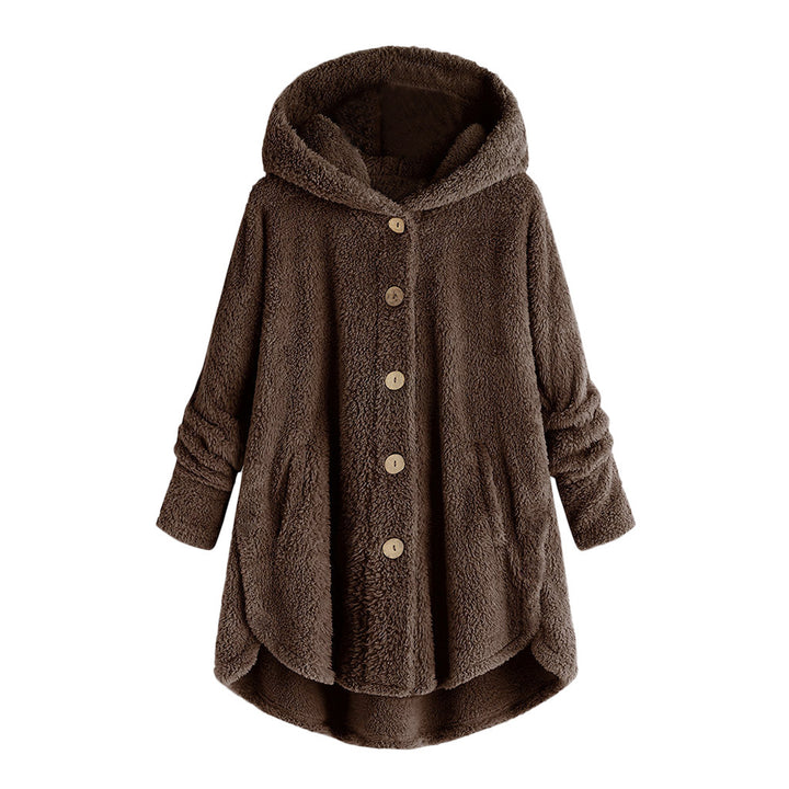 Ladies plush jacket with button placket, asymmetrical