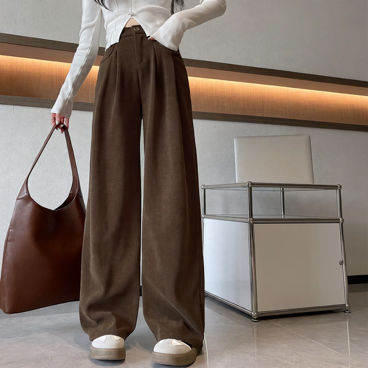 Elegant corduroy suit trousers with wide leg