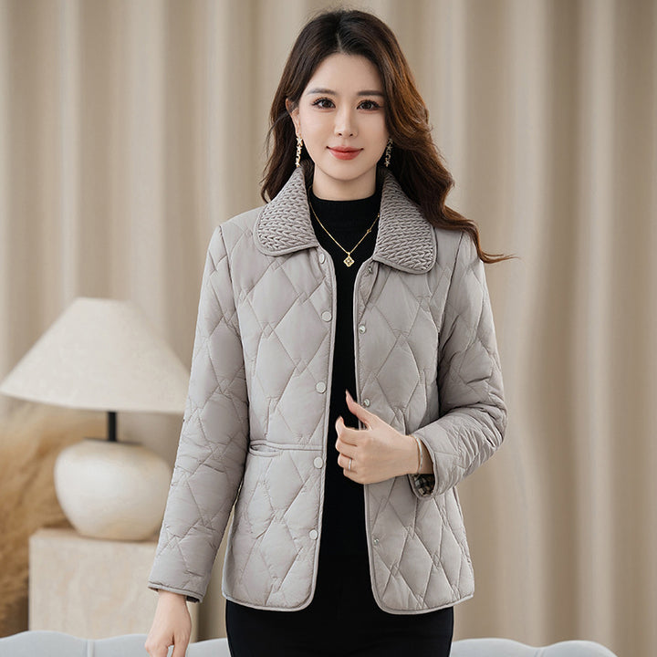 Light women's quilted jacket with shawl collar