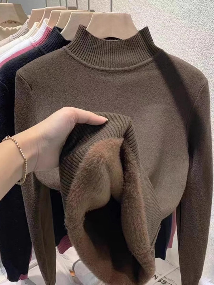 Padded women's knit sweater with high collar