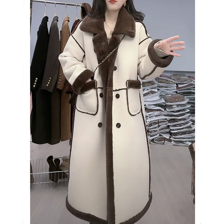 Lamb fleece coat for women, suede look, long