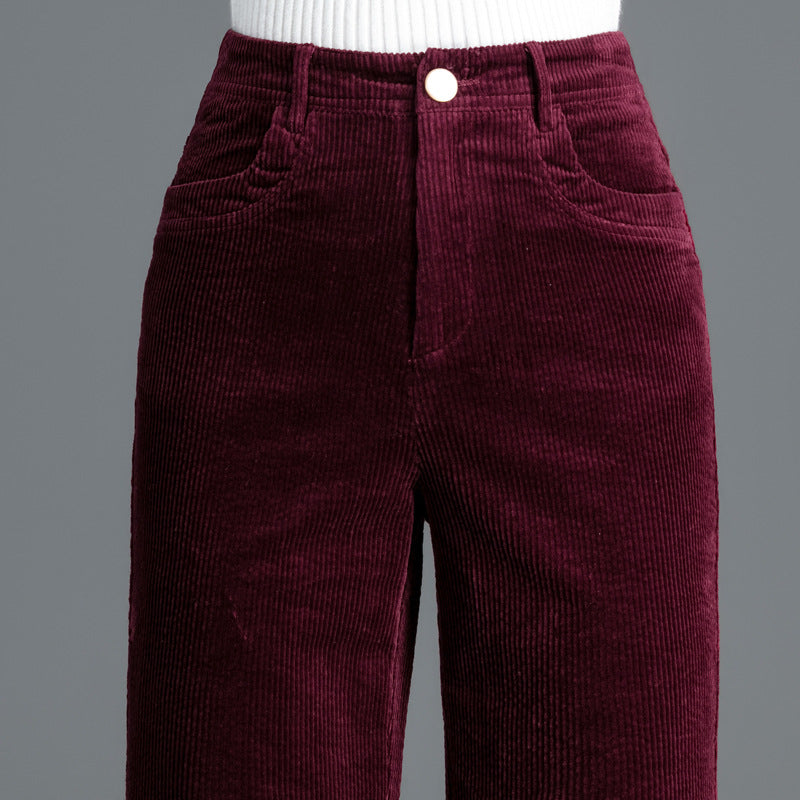 Straight-cut corduroy trousers with high waistband