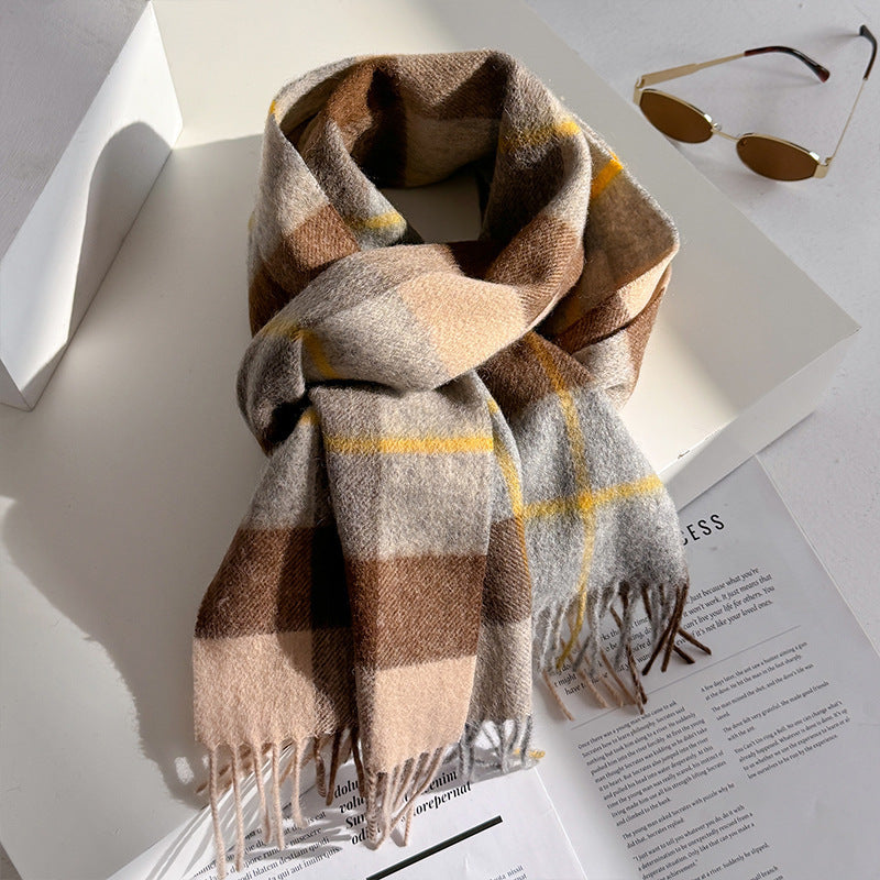Wool scarf, checkered, 180x30cm, unisex