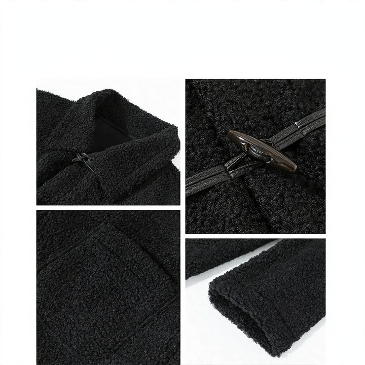 Black coat made of lambskin imitation with toggle buttons