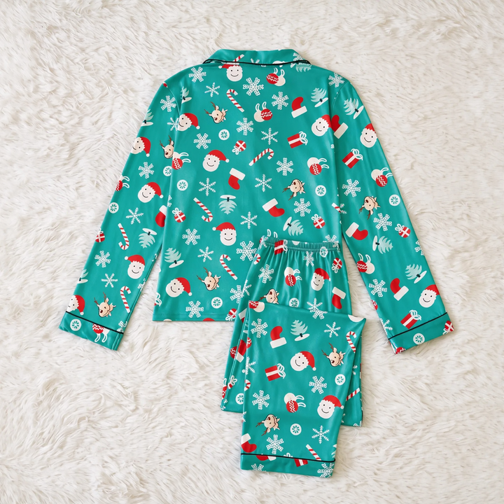 Women’s Pajama Set, long-sleeved, with lapel collar and Christmas motifs