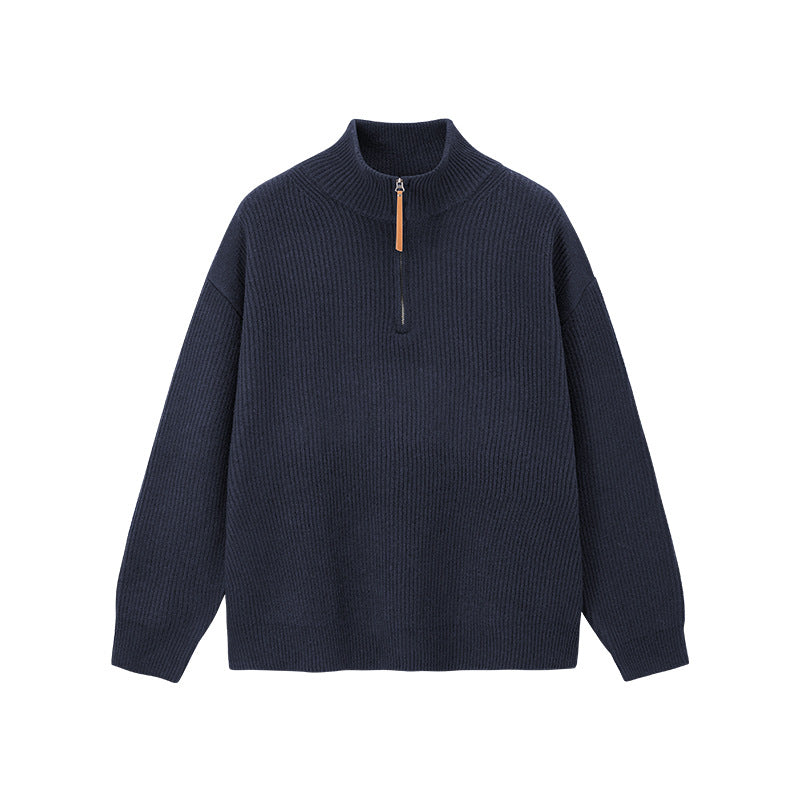 Men's knit pullover with half zipper
