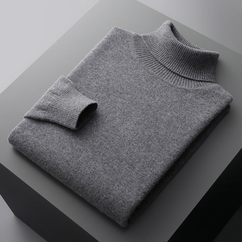 Men's turtleneck sweater, solid color, long-sleeved, knit
