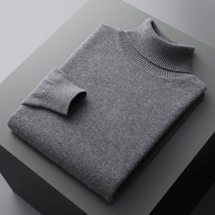 Men's turtleneck sweater, solid color, long-sleeved, knit