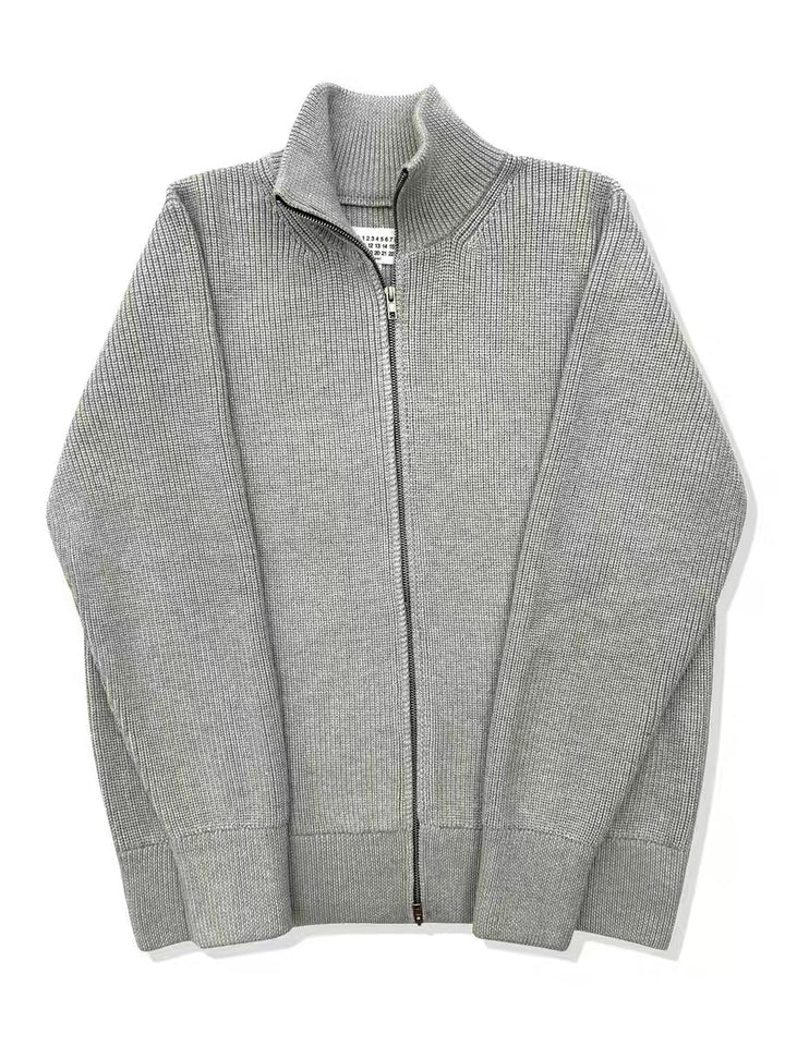 Men's cardigan with stand-up collar and double zipper