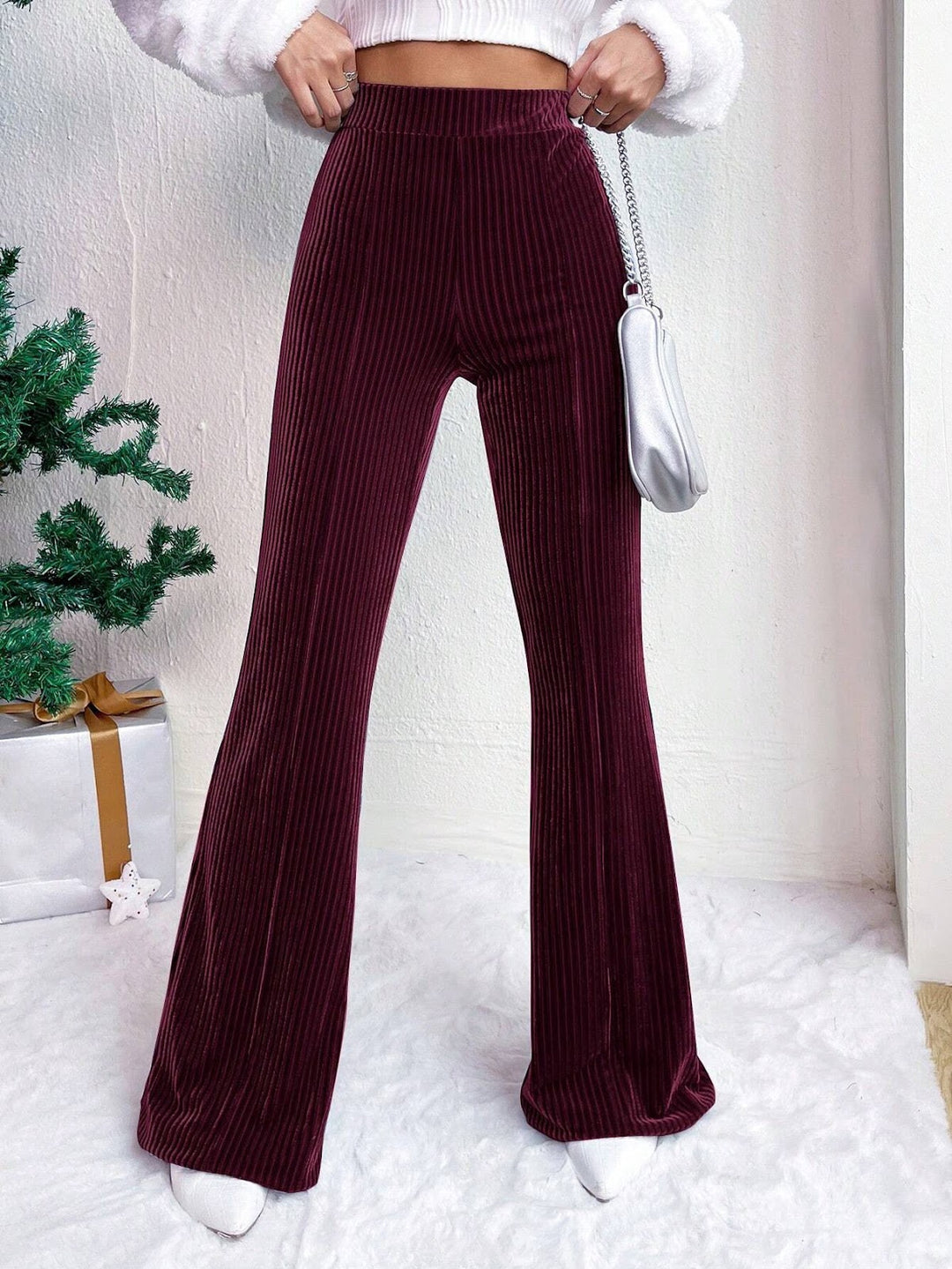 Women's corduroy pants with high waistband and flared leg