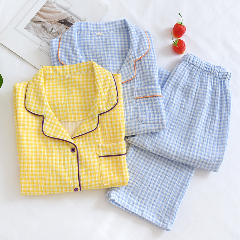Cotton pajamas, checked, long-sleeved, for couples