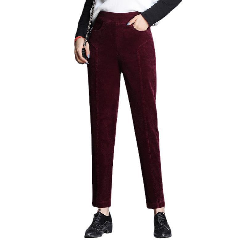 Women's corduroy pants, shortened, high waistband