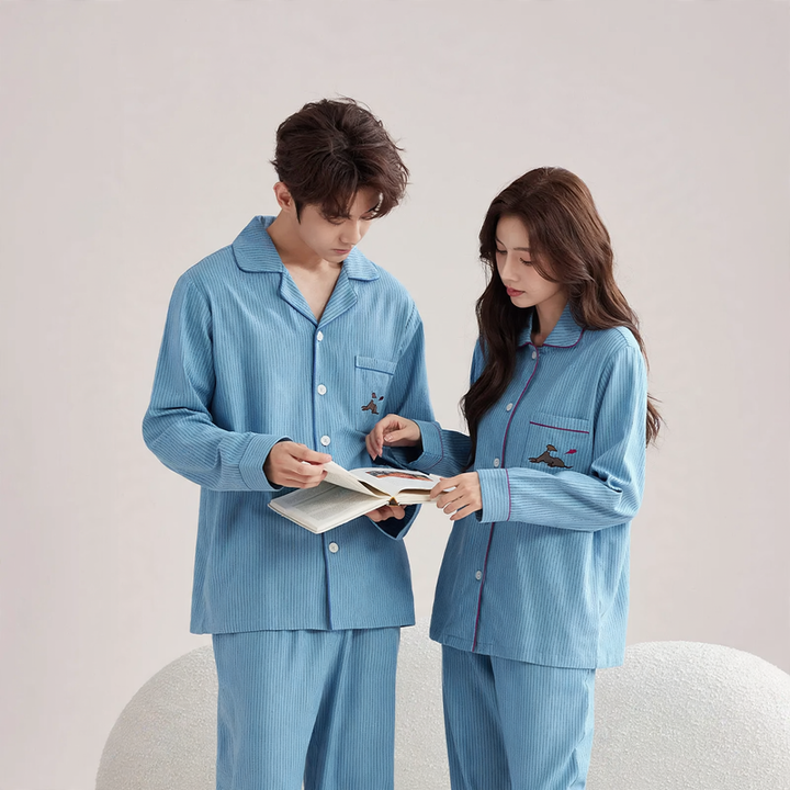 Cotton pajama set, brushed, striped, long-sleeved