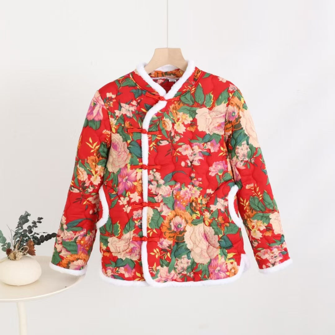 Padded women's quilted jacket in Chinese style with toggle buttons