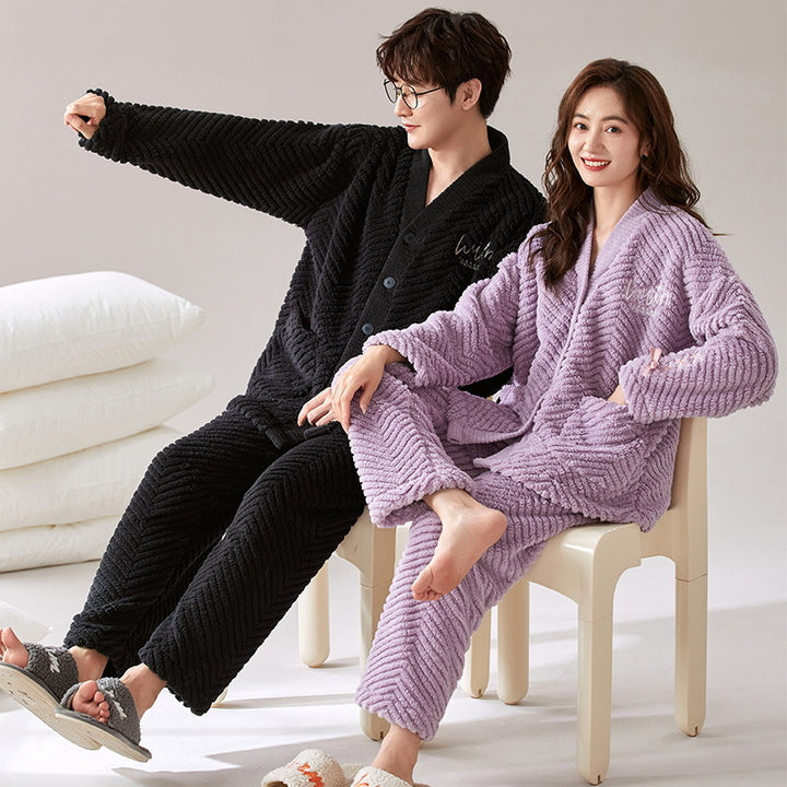 Fluffy flannel loungewear for couples