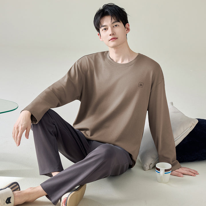 Plain cotton pajamas for men, long