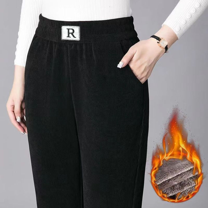 Women’s cord pants, lined, carrot shape, plus sizes